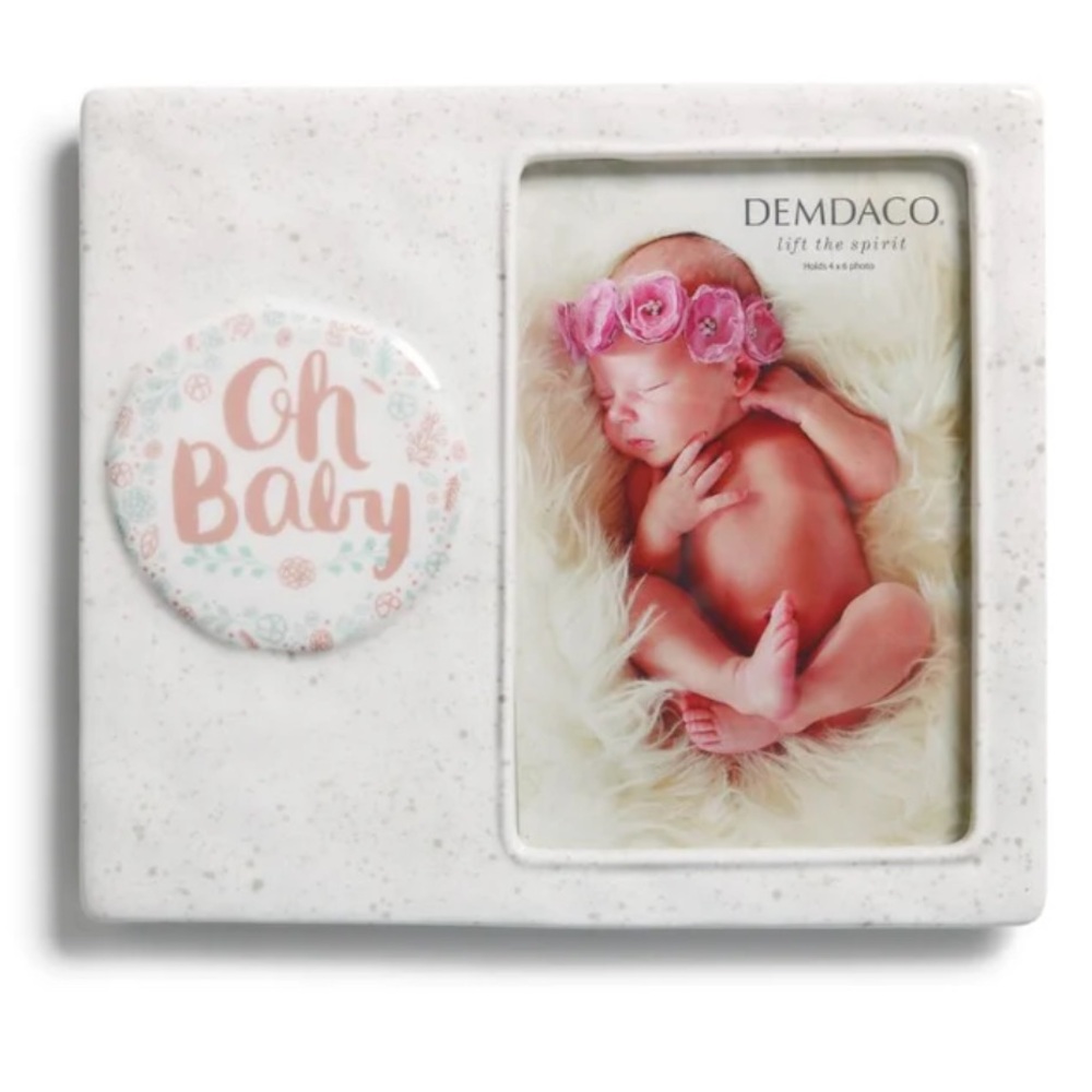 Demdaco White and Pink Baby Photo Frame